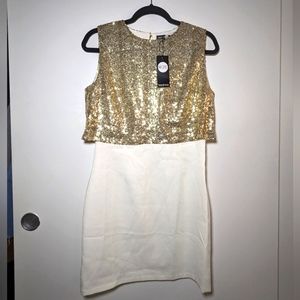 Boohoo Night two layer bodycon dress (Gold&White)